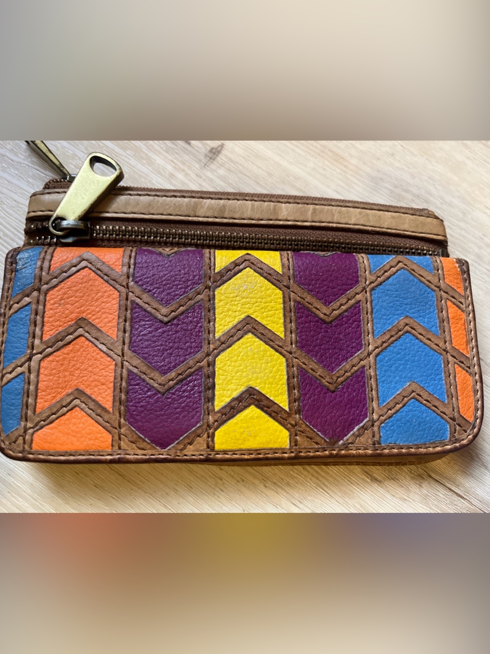 Woman’s vintage colorful boho wallet 2zip pockets